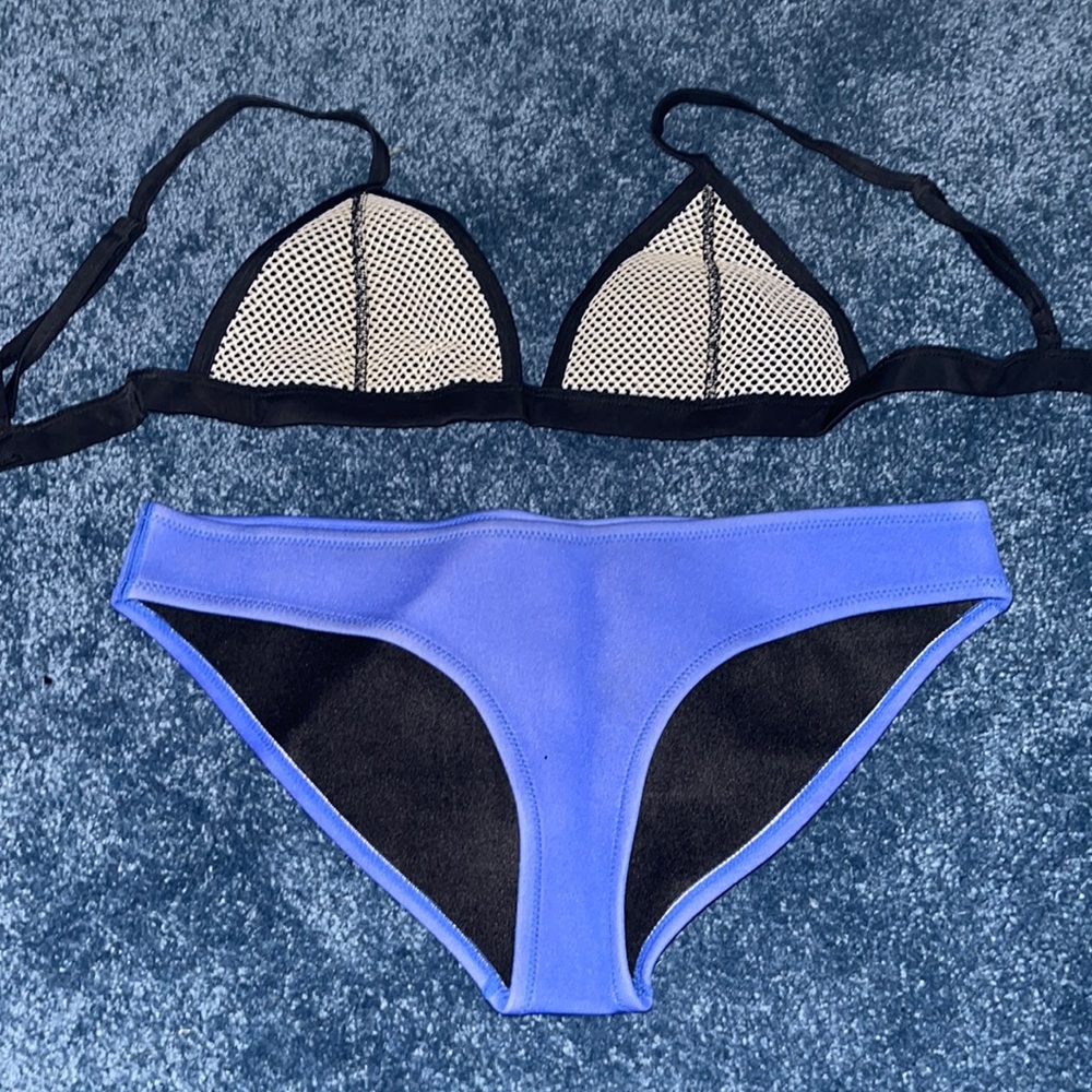 Triangl White Mesh Top with Royal Blue Bottoms
